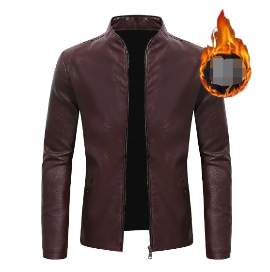 Men's Leather Jacket with Wool Lining - Coffee Color (One)