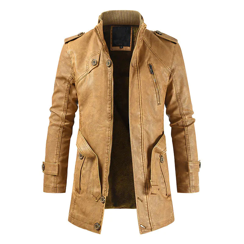 2020 Men's Brown Mid-Length Leather Jacket