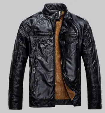 Fleece-Lined Jacket, Leather Men's Windbreaker