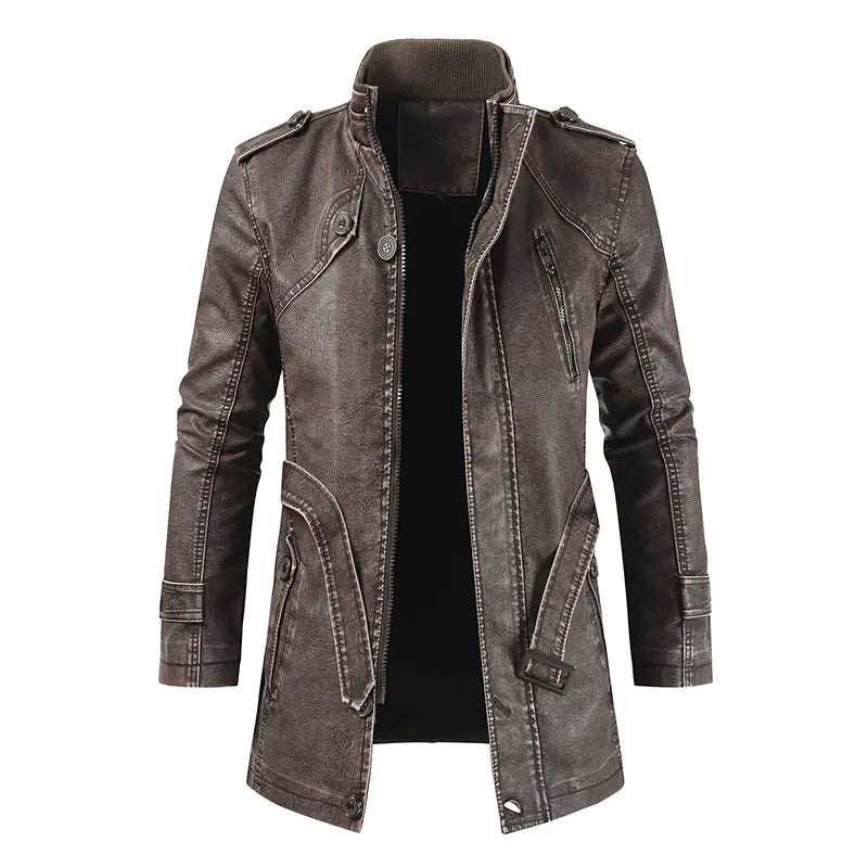 2020 Men's Brown Mid-Length Leather Jacket