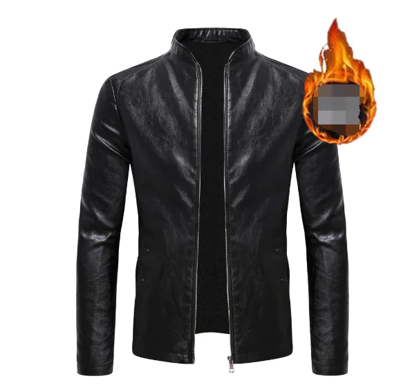 Men's Leather Jacket with Wool Lining - Coffee Color (One)