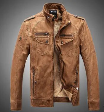 Fleece-Lined Jacket, Leather Men's Windbreaker