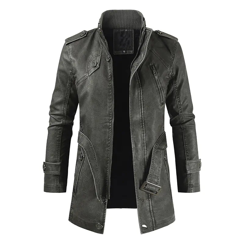 2020 Men's Brown Mid-Length Leather Jacket