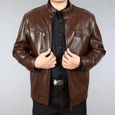 Middle Aged Men's Fashion PU Leather Jacket