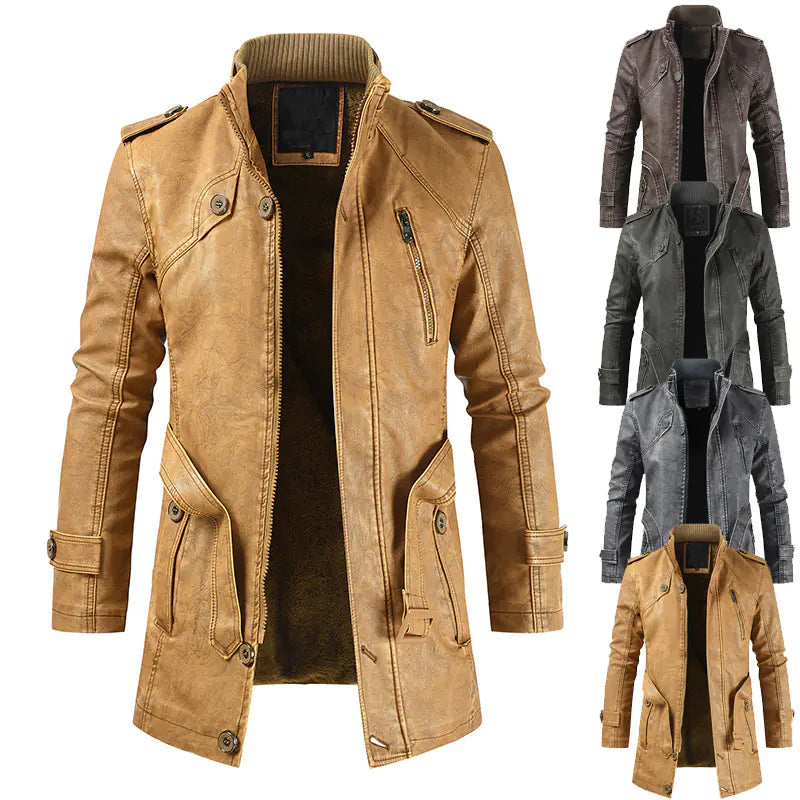 2020 Men's Brown Mid-Length Leather Jacket
